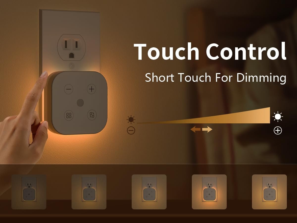 2 Pack Dimmable LED Night Lights with Light Sensor for Kids & Adults