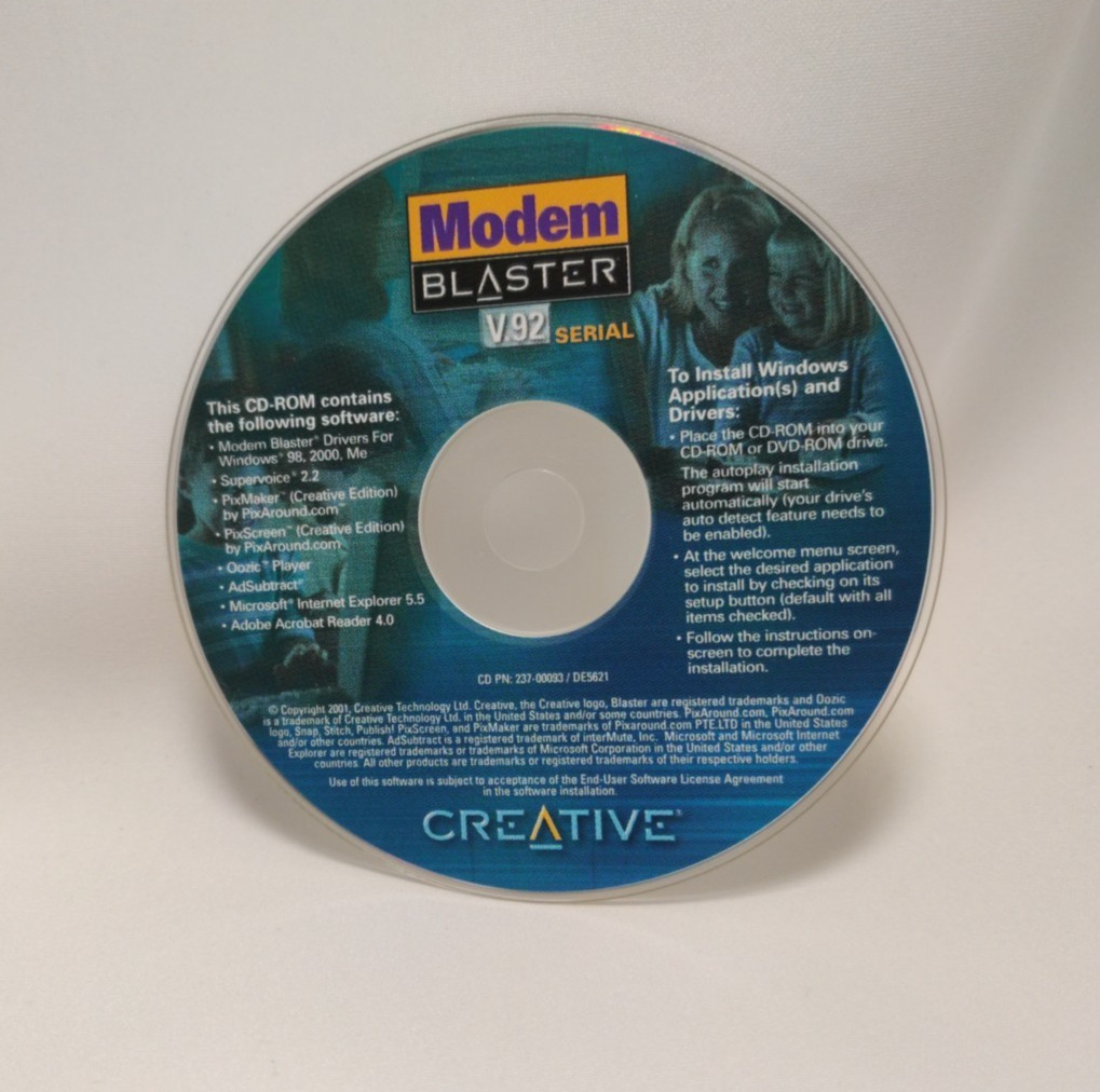 Creative Modern Blaster V.92 Software CD-ROM Disc Only Vintage 2001