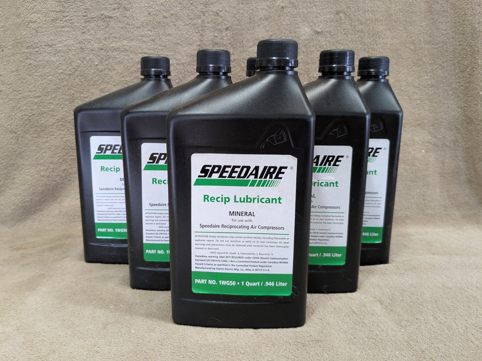 Qty 6 Speedaire 1WG50 Recip Lubricant Air Compressor Oil (1) Quart
