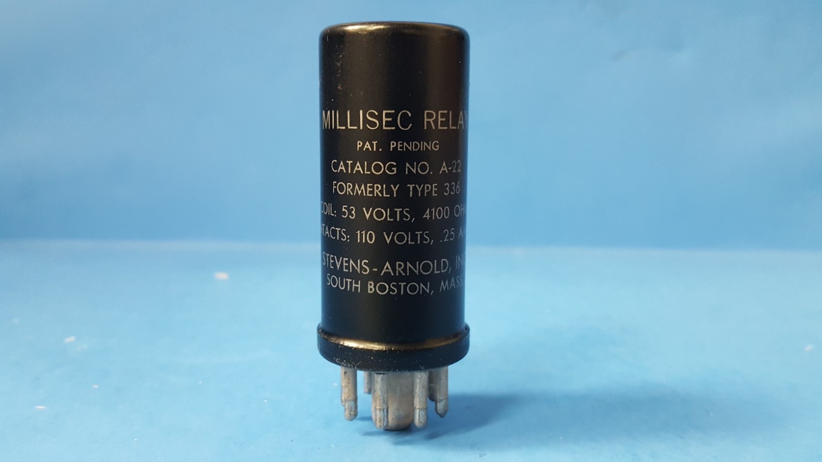 ONE PC- MILLISEC RELAY, A-22, STEVENS-ARNOLD, DPDT, COIL 53V, CONTACT 110V