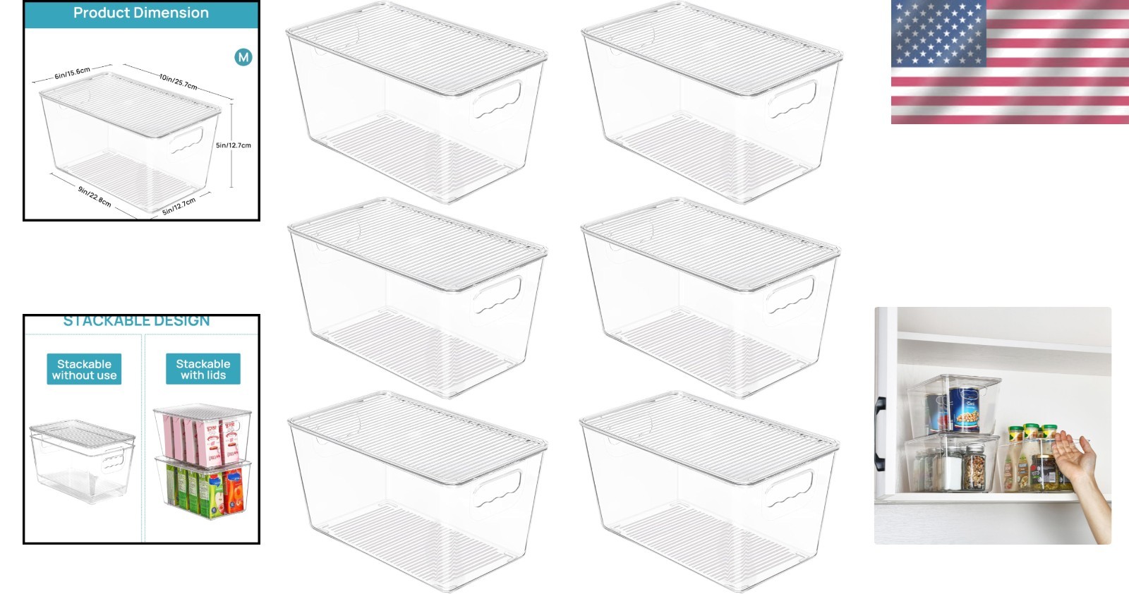 Transparent Medium Storage Bins Set | Stackable, Ideal for Kitchen & Bathroom