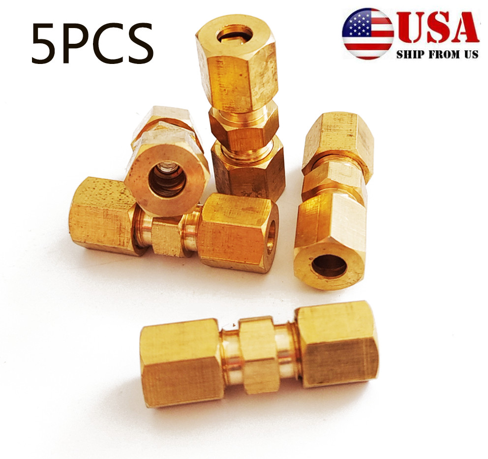 5x 3/16" OD Brass Brake Pipe Connector Tubing Joiner Line Union Fitting 33x10mm