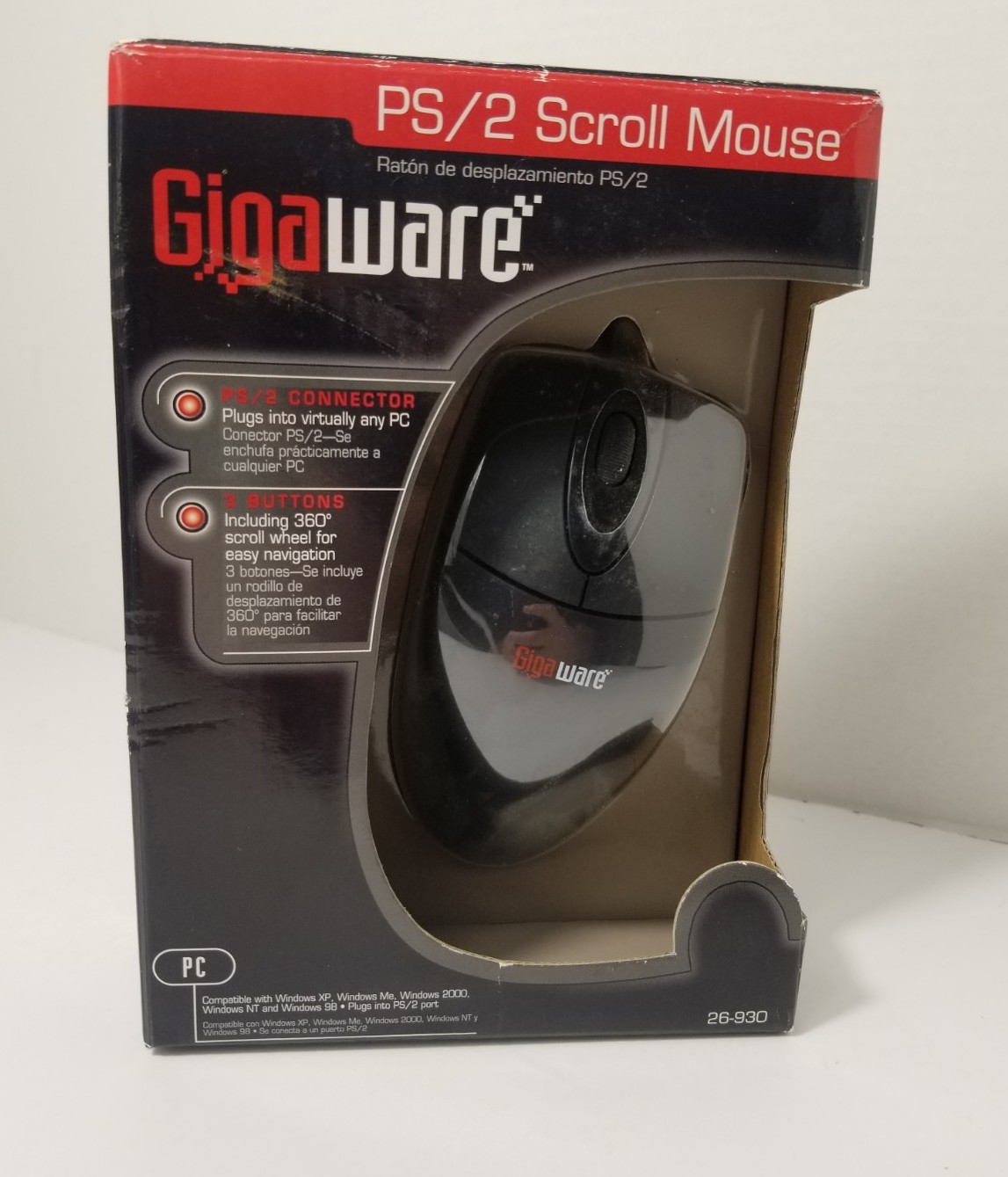 New Gigaware 26-930 Wired PS/2 Scroll Wheel Mouse NOS