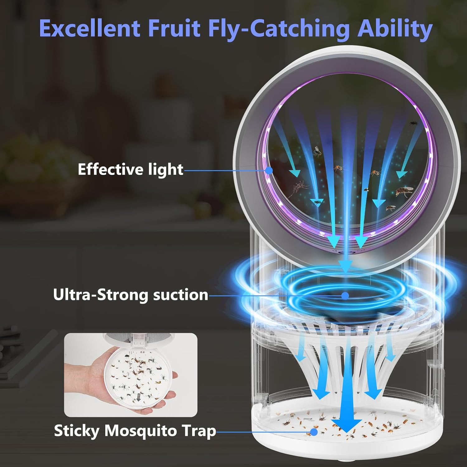 Fruit Fly Trap for Indoors, White Bug Zapper Indoor with Suction & Timer | Uv Li