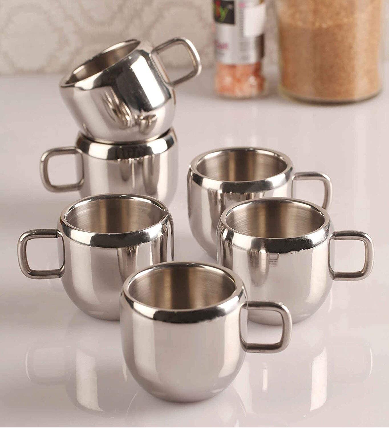 Stainless Steel Mini Tea Coffee Cup Double Wall Small Size Set of 6  80ml US
