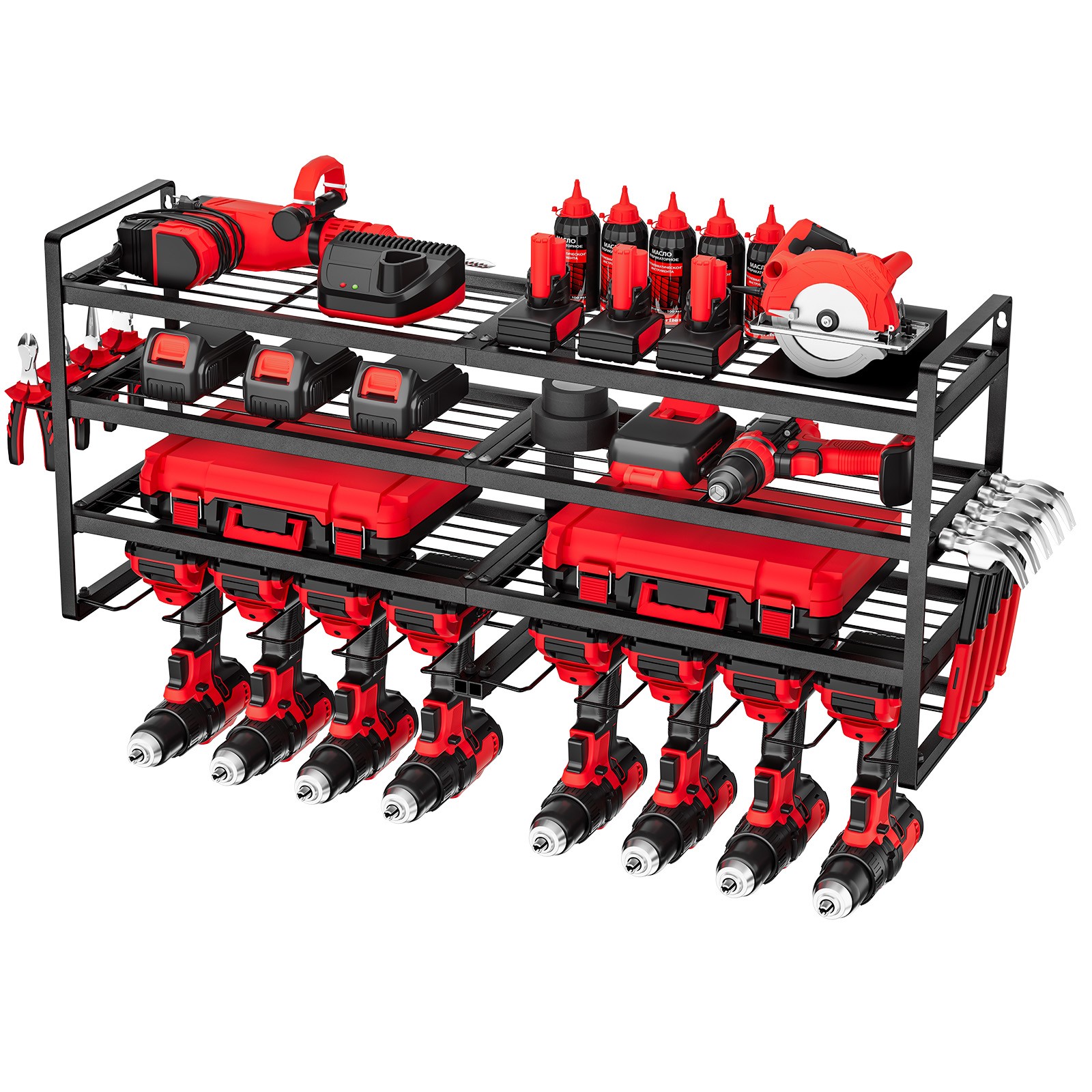 VEVOR Power Tool Organizer Wall Mount 4-Layer Tool Storage Rack 8 Drill Holders