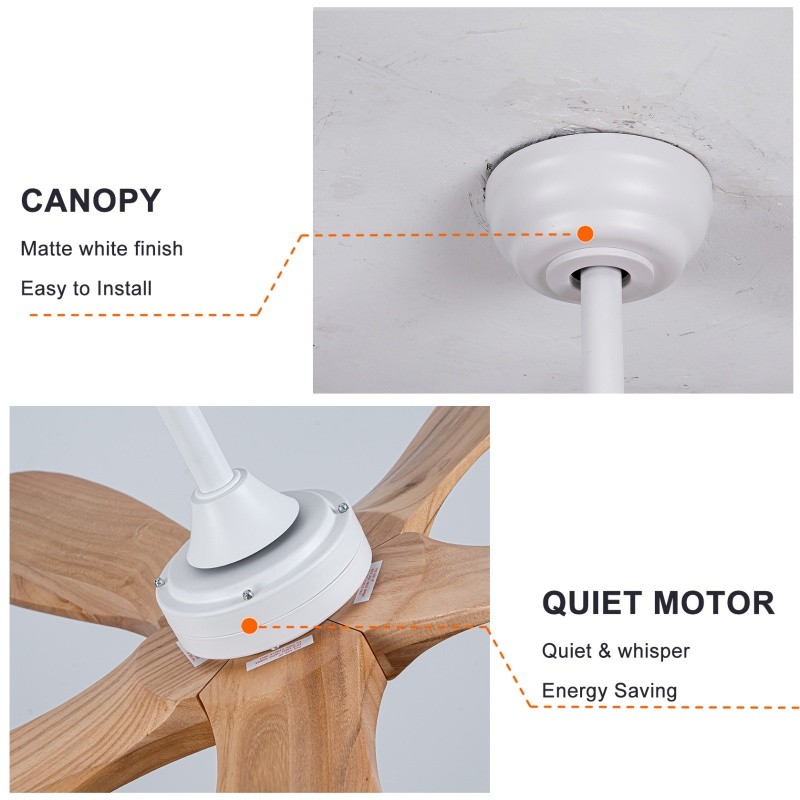 52" Modern Solid Wood Ceiling Fan w/Light 3CCT Noiseless Reversible APP/Remote