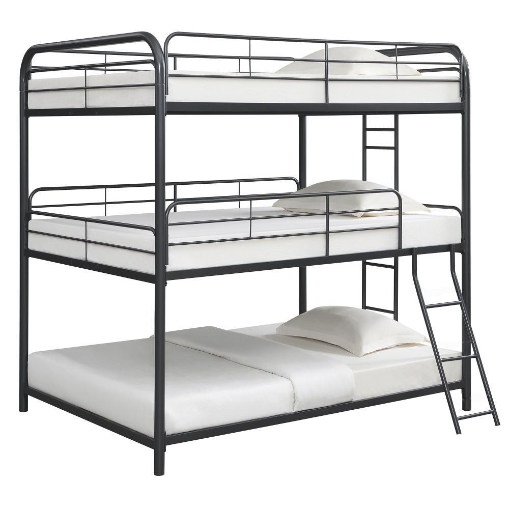 Triple Bunk Bed FULL over FULL over FULL | 3 Full Size Beds | Black Metal Frame