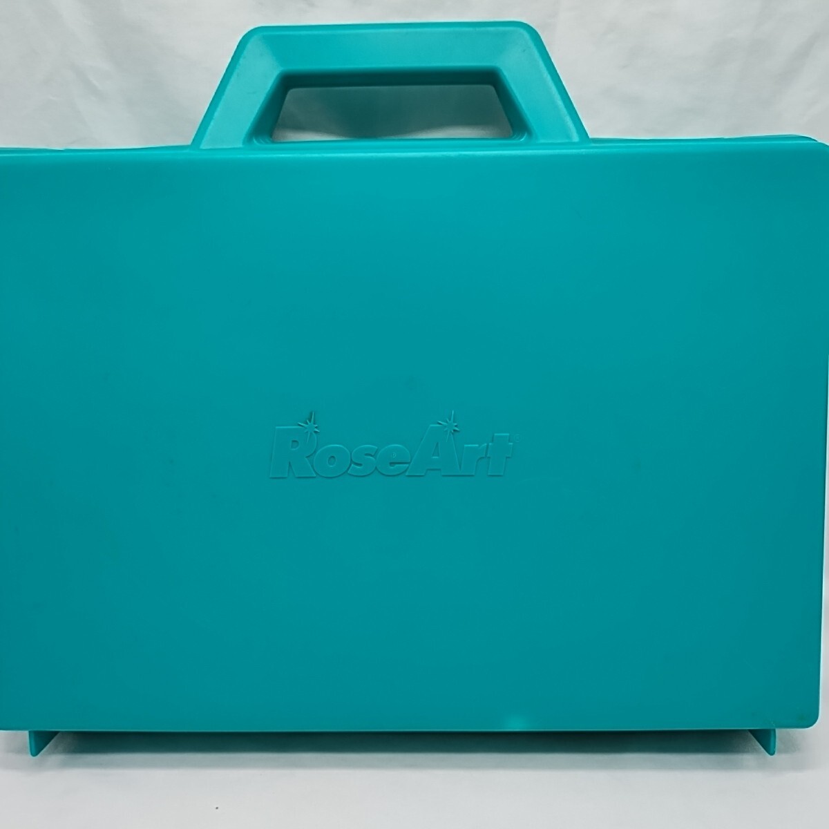 *Damaged* Vintage Roseart Aqua Teal Craft Supply Container 13" X 2 1/2" X 11"