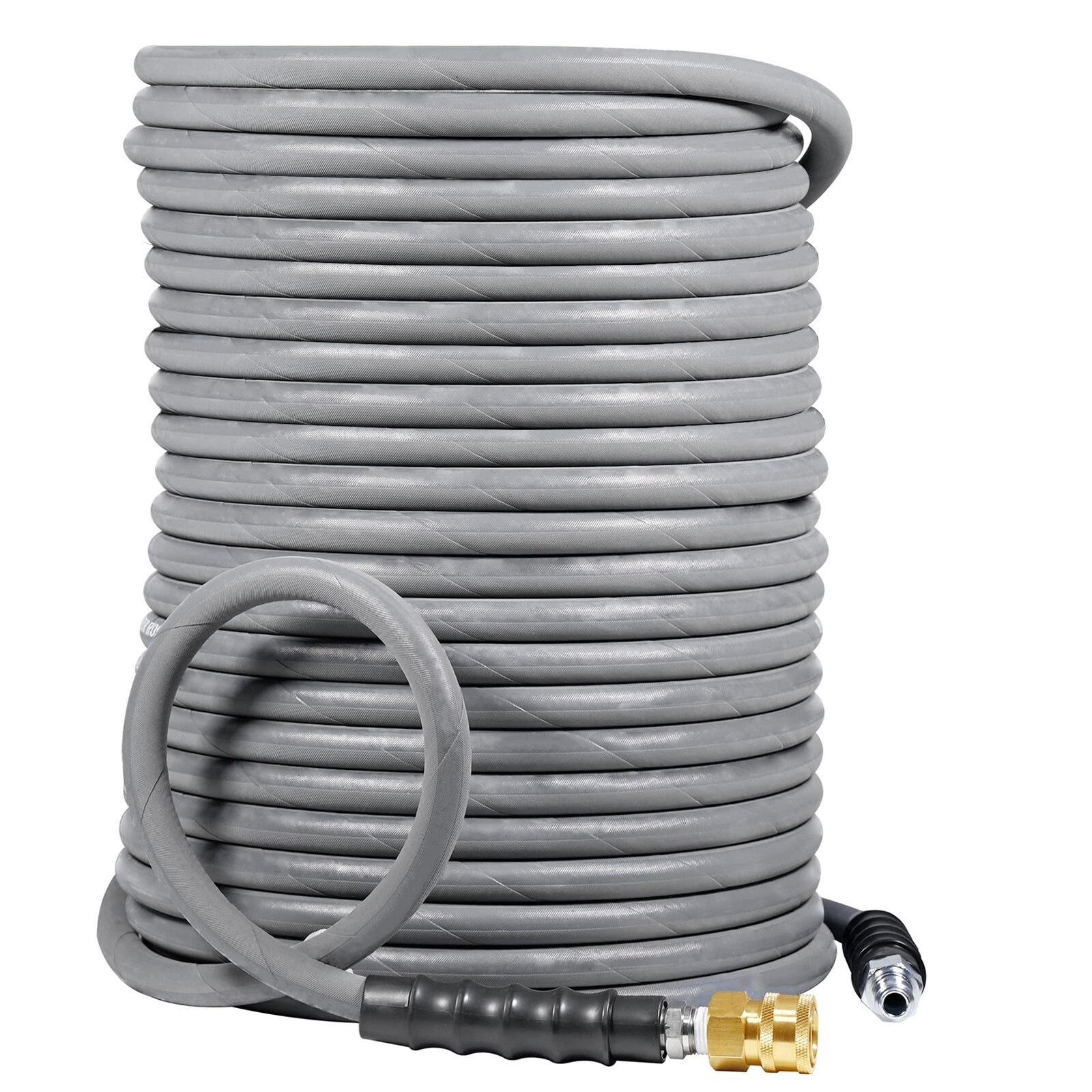 125ft Pressure Washer Hose 4000 PSI Non-Marking Gray With Couplers 275F 3/8"