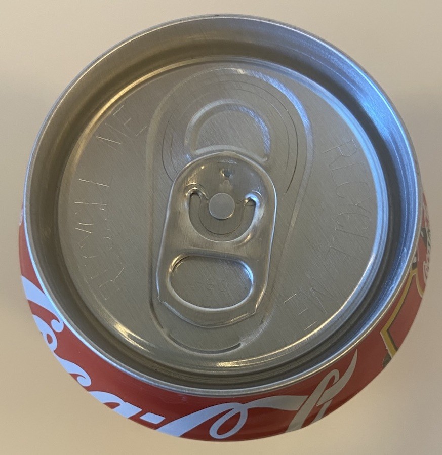 1996 12 oz. COKE CAN ( SANTA WITH DOG ) EMPTY BOTTOM OPENED