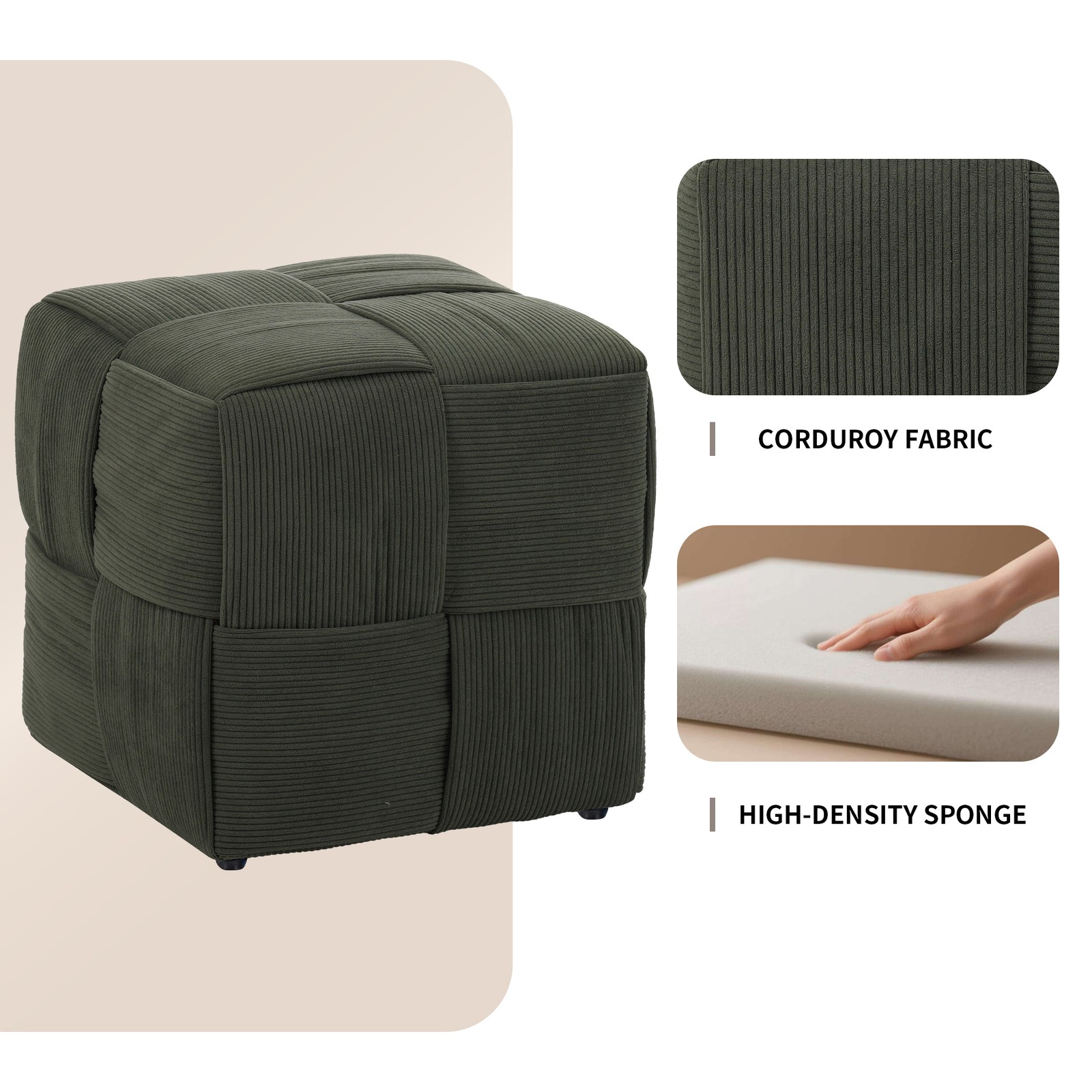 Ottoman Foot Rest Soft and Comfortable Ottoman Square Corduroy Woven Design
