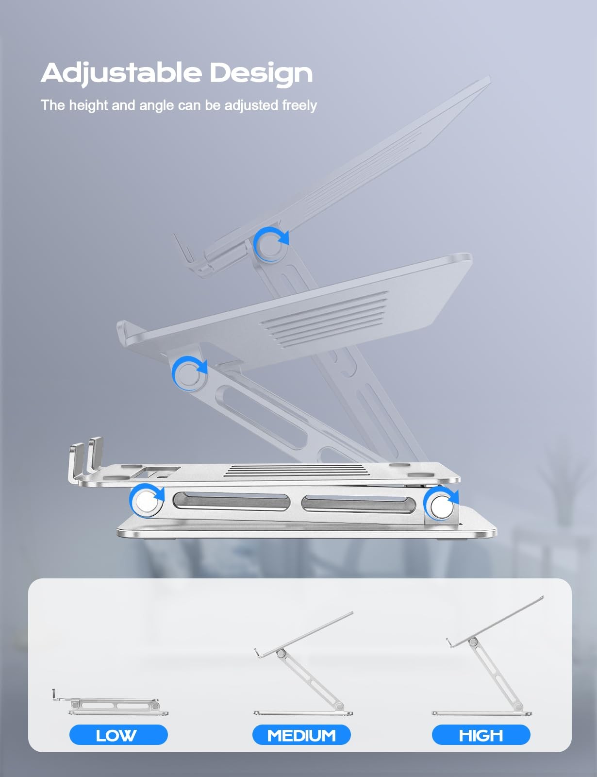 Adjustable Aluminum Laptop Stand Portable Riser Foldable Silver 1015.6 Inch