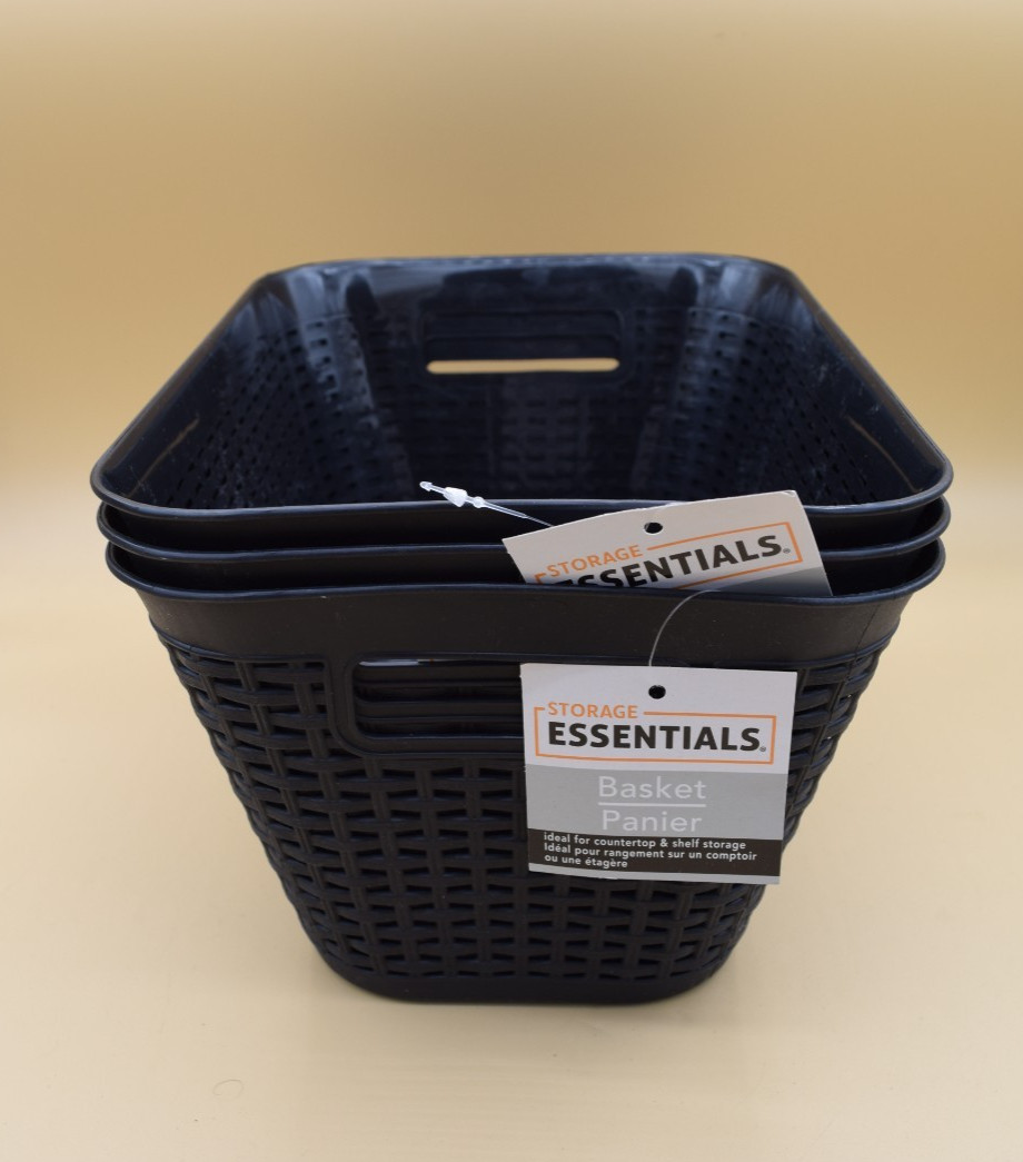 Lot Of 3 Black Essentials Basket Rectangle Panier Storage Containers Holders
