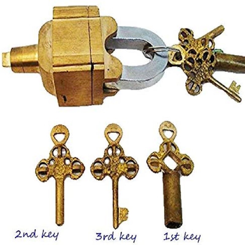 Home Garden Lock Functional Brass Square Tricky Lock Puzzle Padlock with 6 Keys