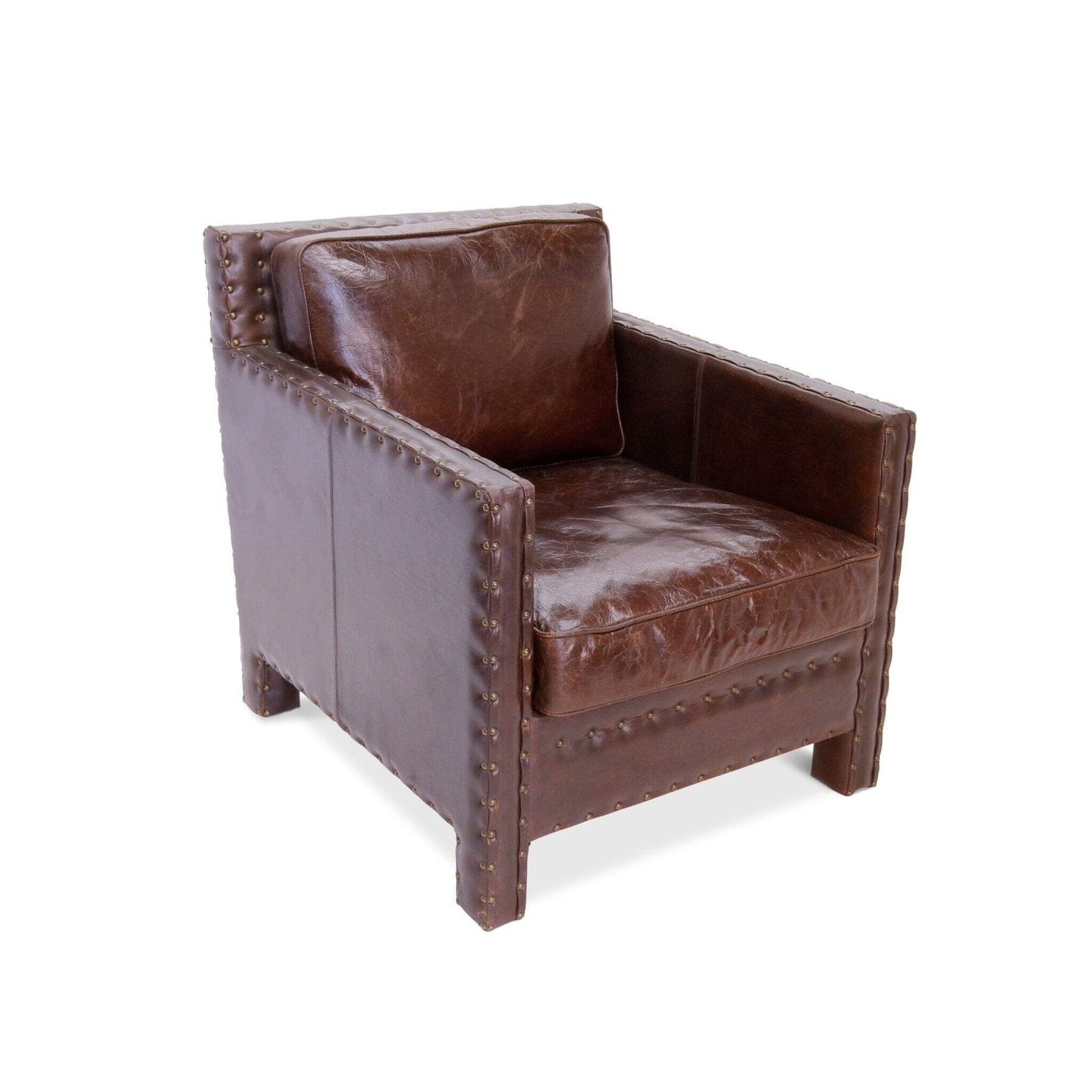 Club Armchair Distressed Genuine Leather Accent Chair - Rustic Brown