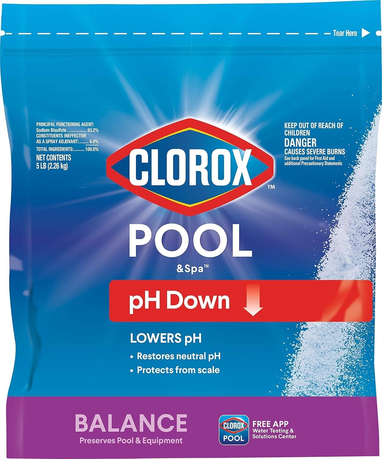Swimming Pool Ph Down, Lowers Ph, Protects against Eye and Skin Irritation, 5LB
