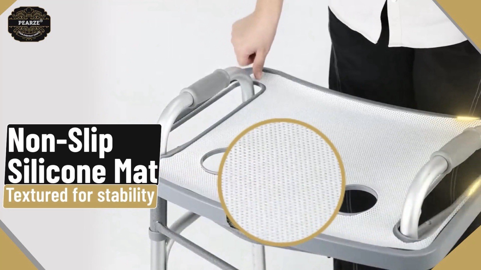 Pearze®️ Walker Tray for Rolling Folding Walker with Cup Holders ~ Nonslip Mat