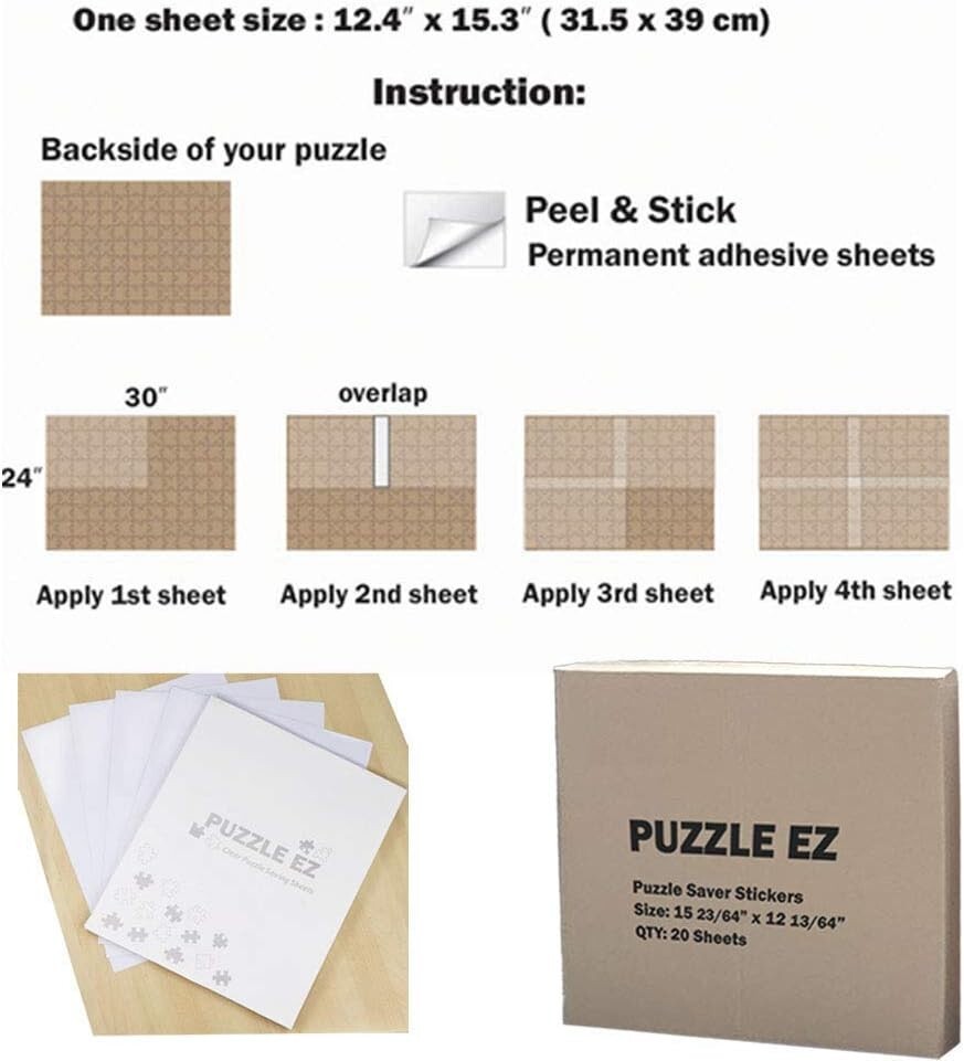 Extra Large Clear Glue Sheets for Puzzle Framing – 20 Thick Adhesive Sheets