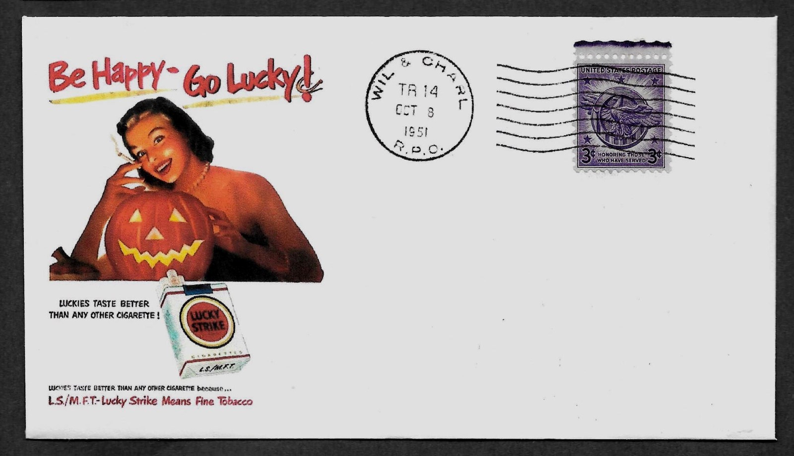 1951 Halloween Lucky Strike Cigarettes Featured on Collector's Envelope *X100
