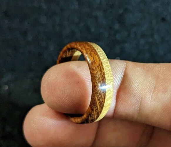 Handmade Leopardwood and White Oak Ring (Size 9 3/4)