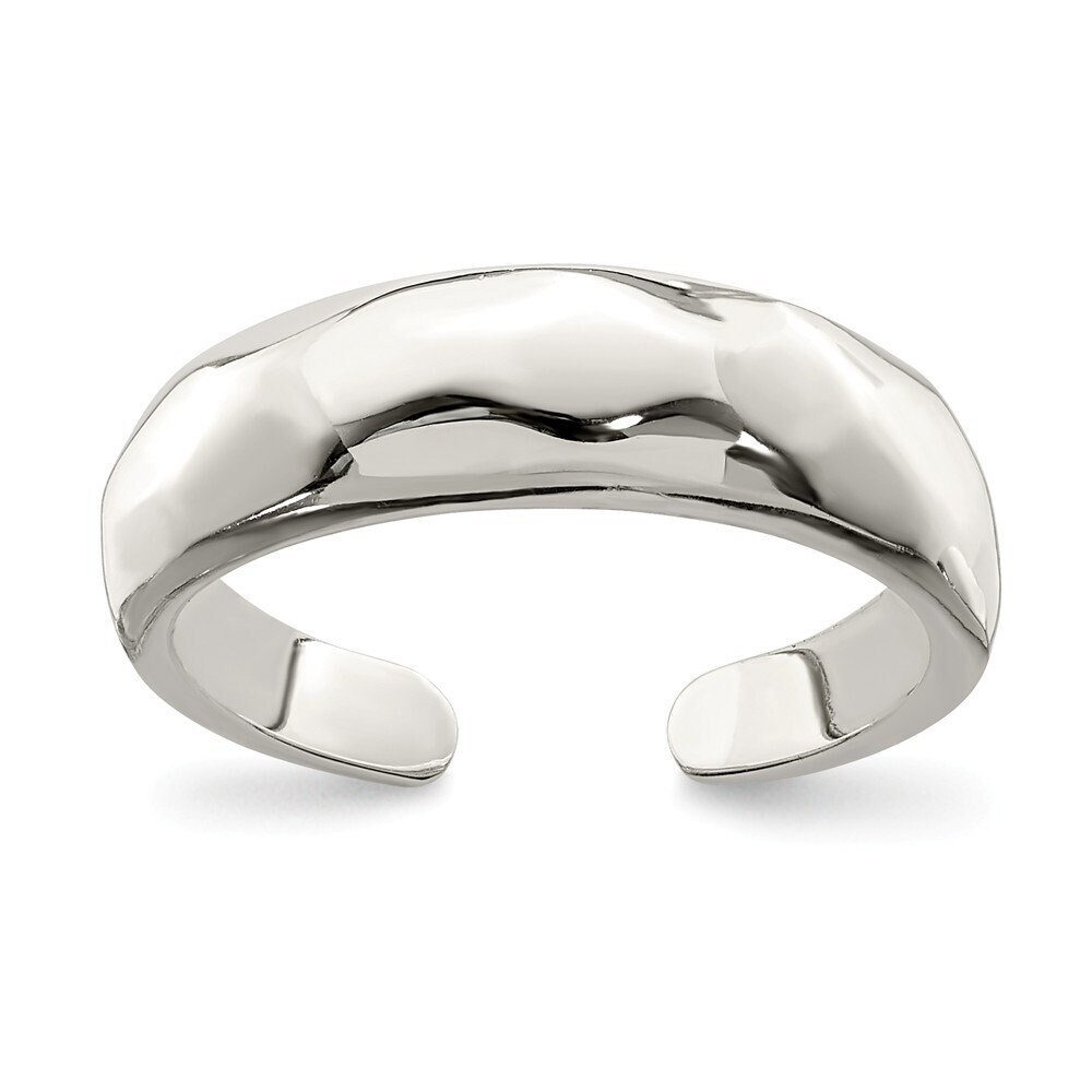 925 Sterling Silver Faceted Solid Polished Domed Toe Ring - Adjustable Toe