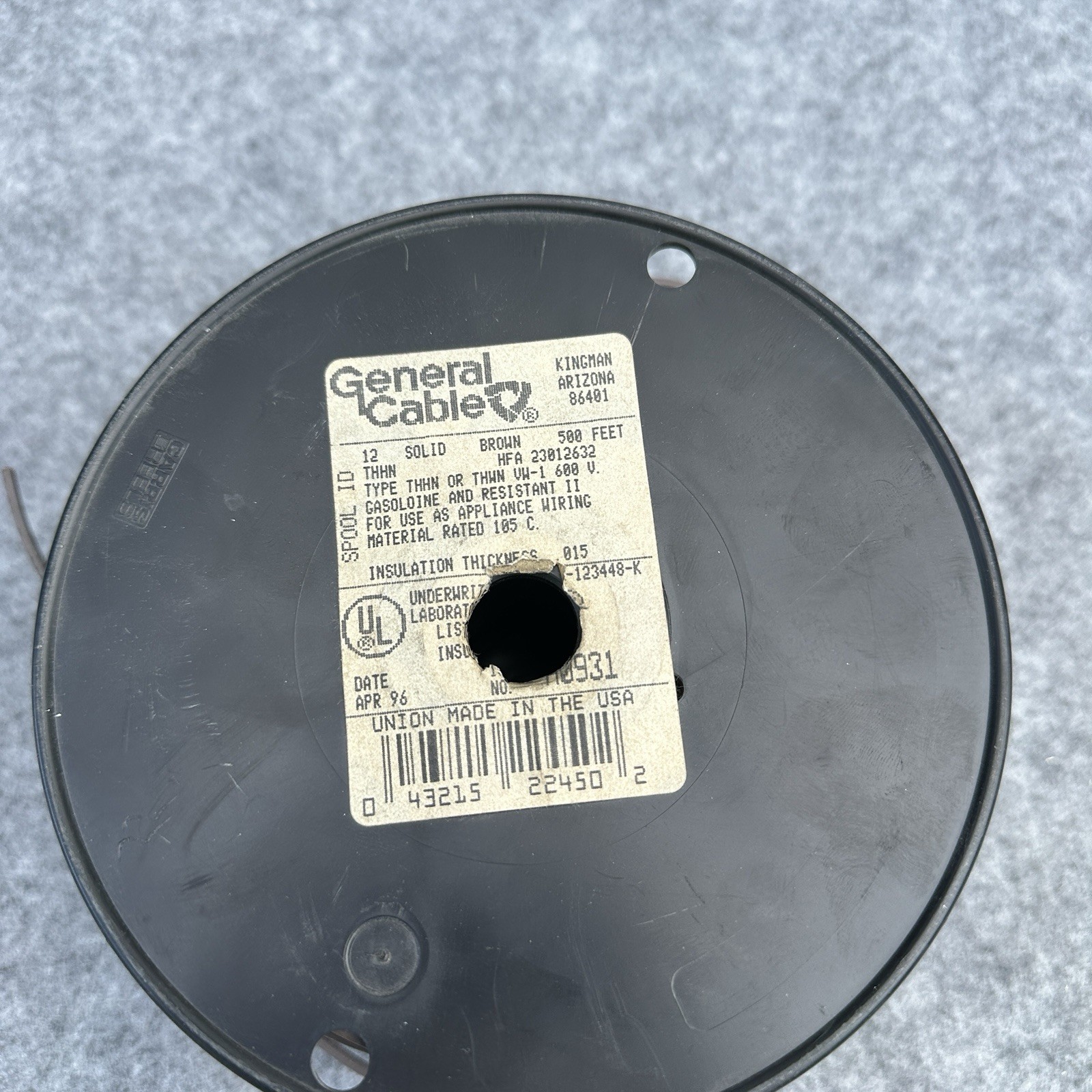 General Cable 12 AWG Wire Copper Solid 12 Gauge Brown THHN Insulated 500ft