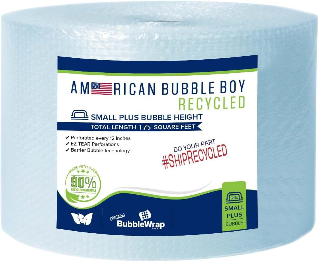 175 ft Eco-Friendly Recycled Bubble Wrap for Packing and Shipping