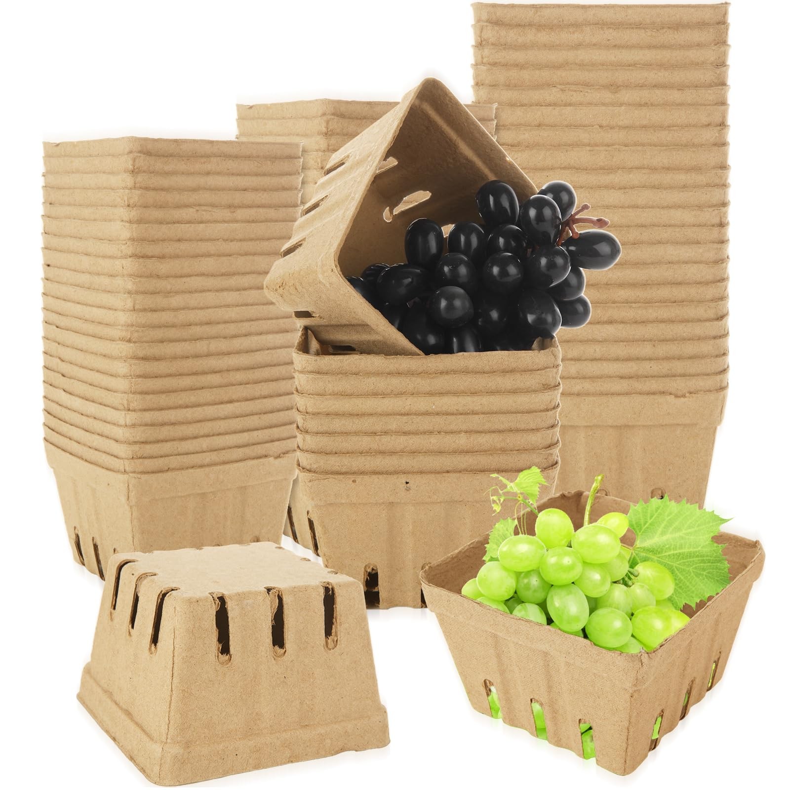 100 Pack Natural Pulp Fiber Basket, Strawberry Baskets Molded Basket Farmers ...