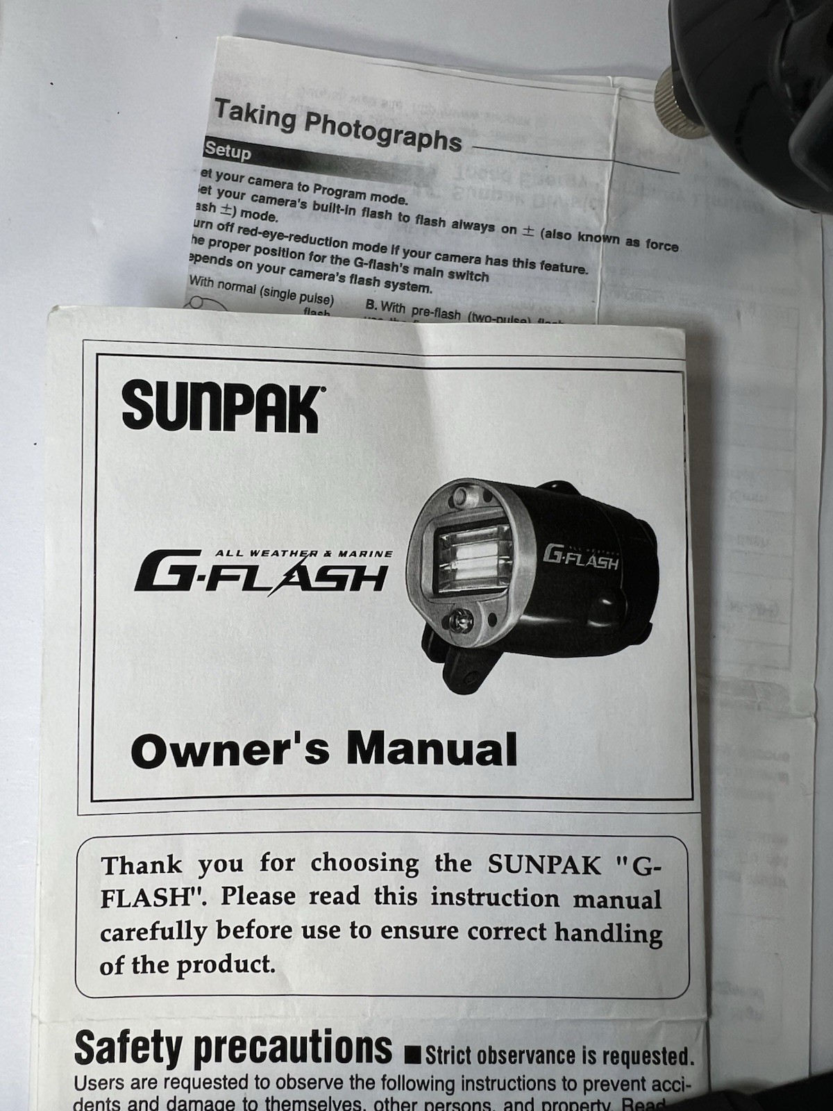 Sunpak All Weather Marine G-Flash Camera Strobe Attachment W/Manual
