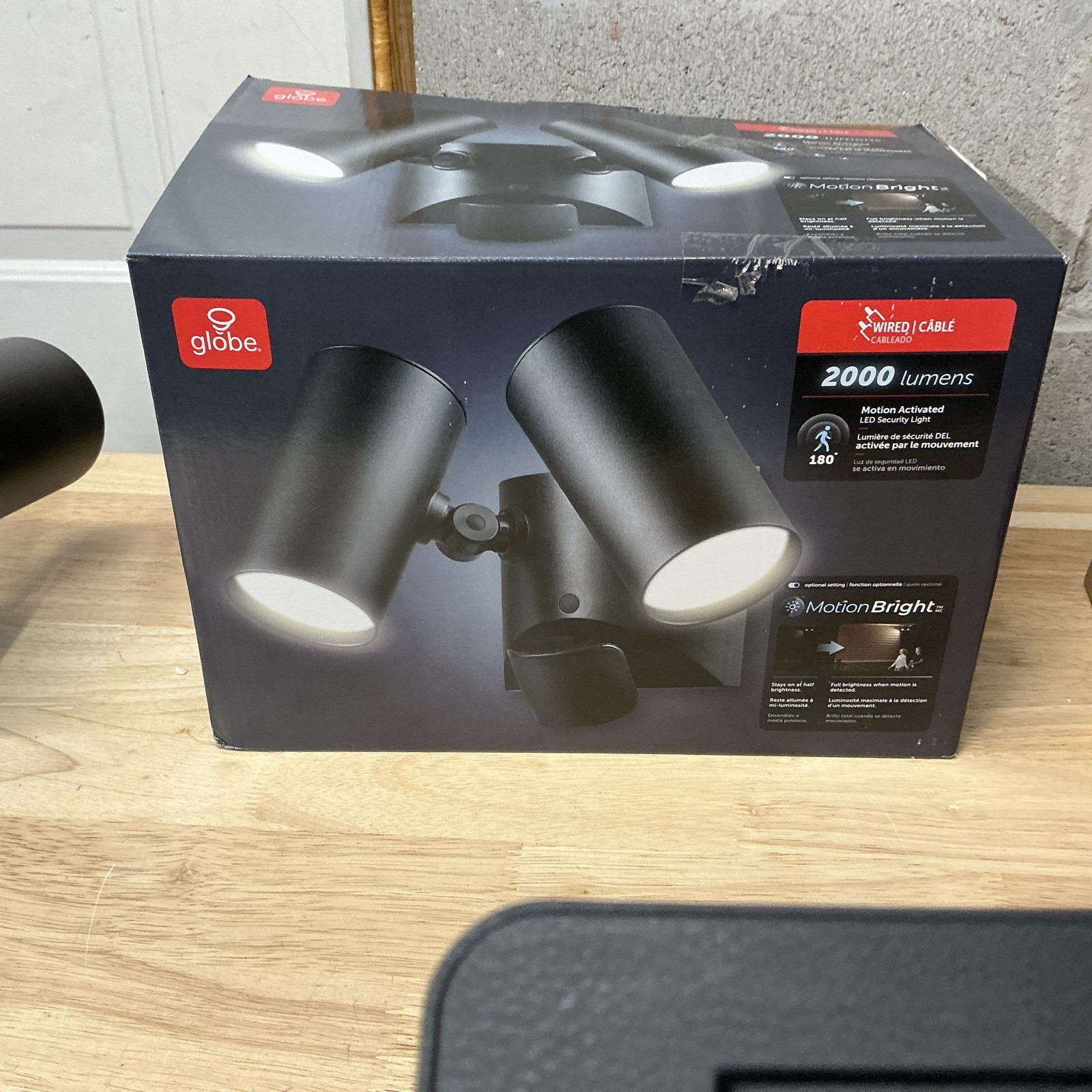 Globe Electric 180-Degree 22W Twin Head Black Hardwired Motion Activated