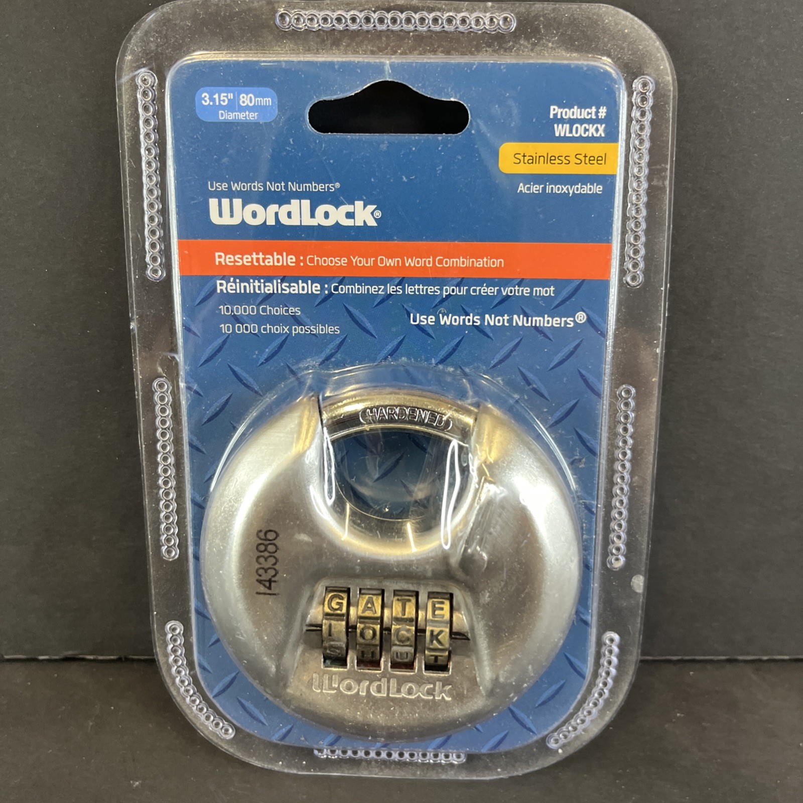 NEW Word-Lock 4-Dial Combination Discus Padlock Lock 3.15”  80mm Stainless Steel