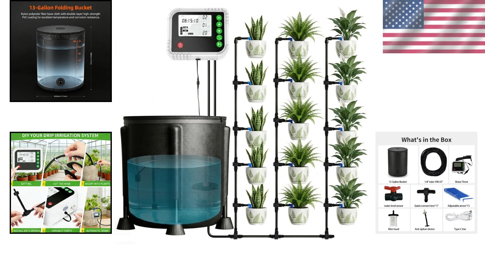 Water-Saving Automatic Watering System with Timer & 50ft Hose for Indoor Garden