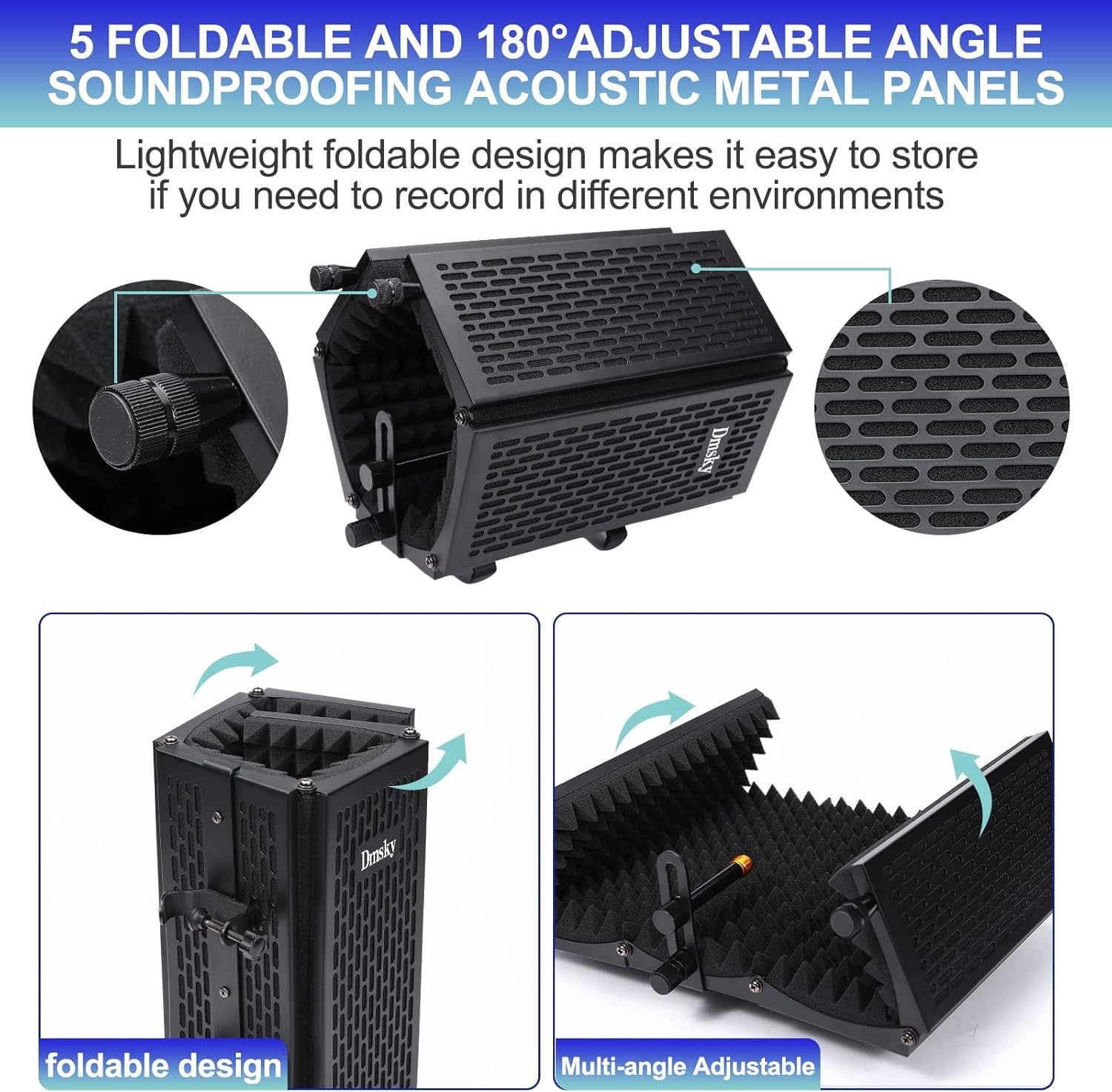 Microphone with Pop Filter & Tripod Stand, Foldable Mic Shield with Triple So...