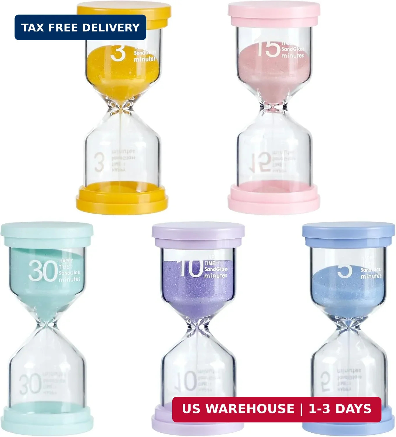 5Pcs Sand Timers for Classroom & Kids, Colorful Hourglass Set, 3/5/10/15/30 Mins