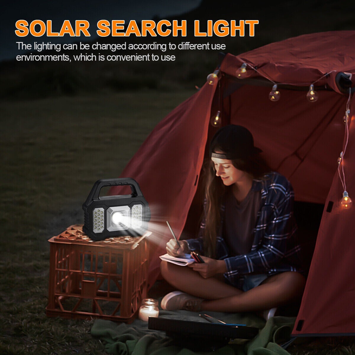 Solar Power LED Camping Lamp Flashlight Tent Light Lantern Rechargeable Battery
