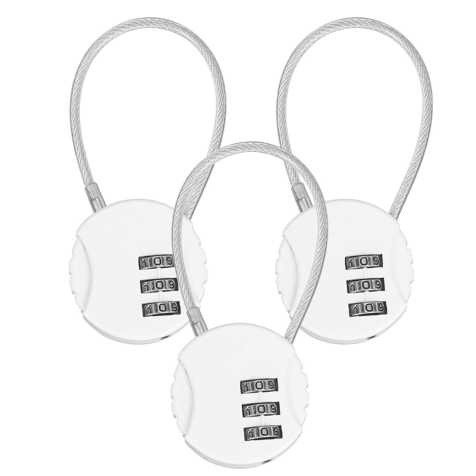 3-Pack Combination Locker Lock, 3 Digit Padlock for Gym/Luggage [White]