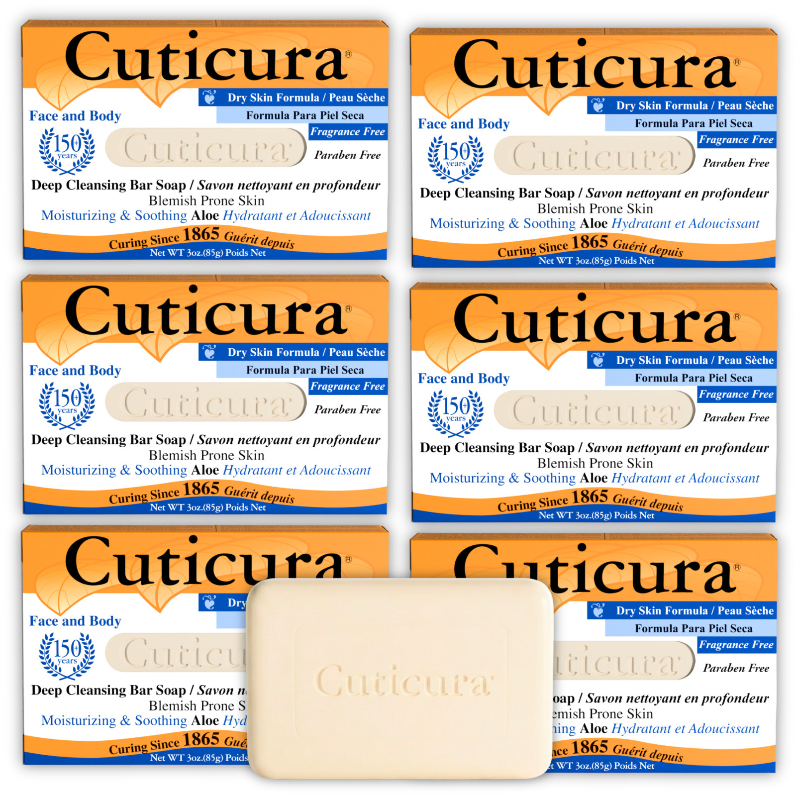 6x Cuticura Deep Cleansing Face and Body Soap, Dry Skin Formula – 3oz Bars