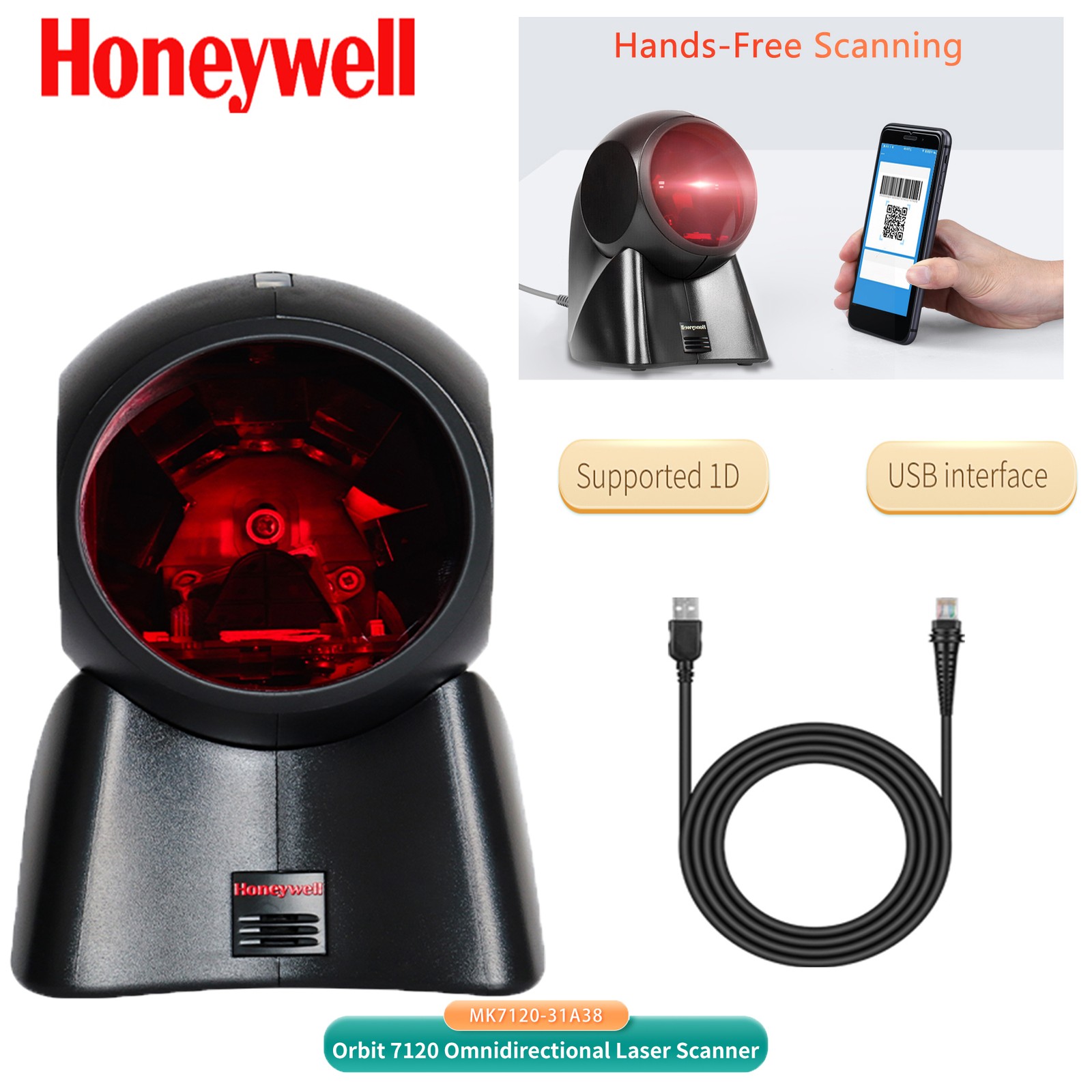 Honeywell Orbit 7120 Omnidirectional 1D Barcode Scanner Reader Kit MK7120-31A38
