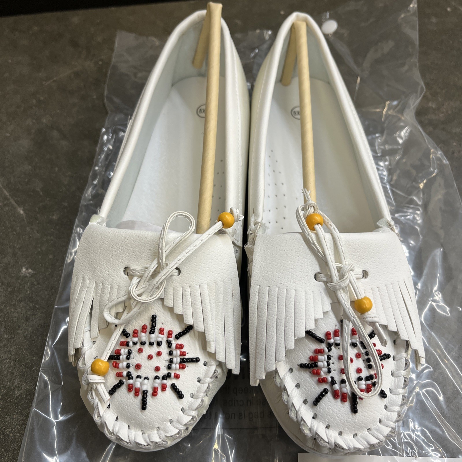 White Beaded Leather Moccasins