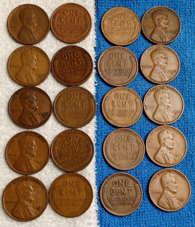 1931D 1931P 1930P 1930D 1930S -5 Wheat Cents Avg/Circ-Fil-A-Spot-SEE DESC Lot 58