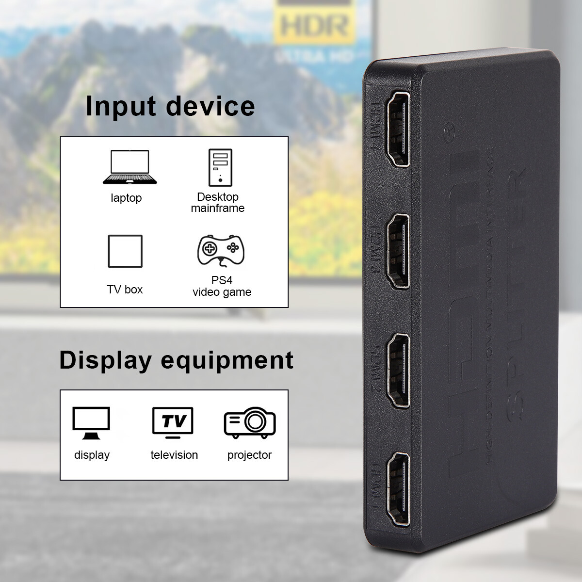 HDMI Splitter 1 In 4 Out 4K UHD HD 1080P 4-Port Repeater Splitter Amplifier 1to4