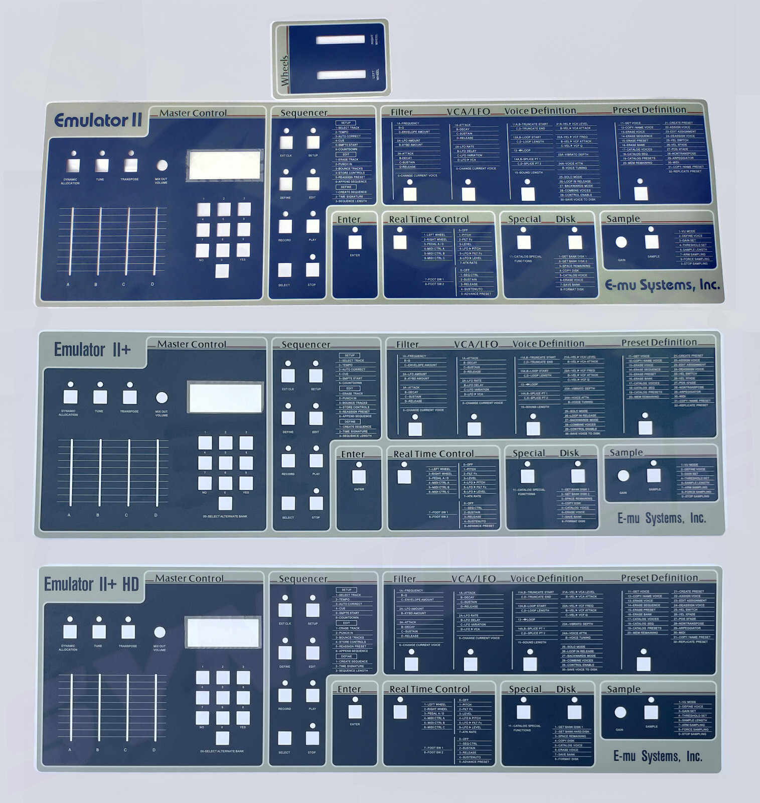 WORLD'S BEST Full Set E-mu Emulator II Replacement Main Control Panel Overlays