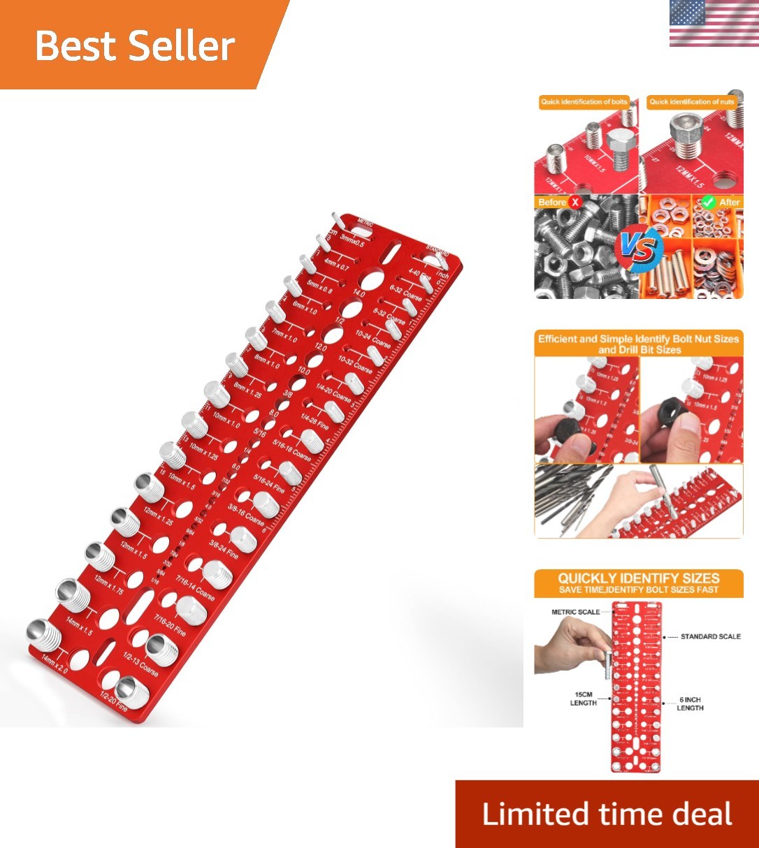 Thread Checker Bolt Nut Gauge SAE Metric Drill Bit Measurement Tool