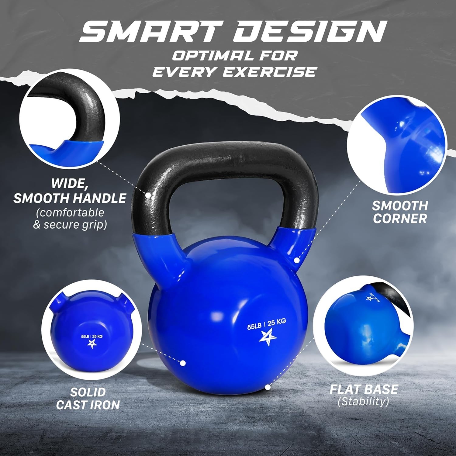 Kettlebell, 5-100 LB Vinyl Coated Cast Iron Strength Training Kettlebells for...
