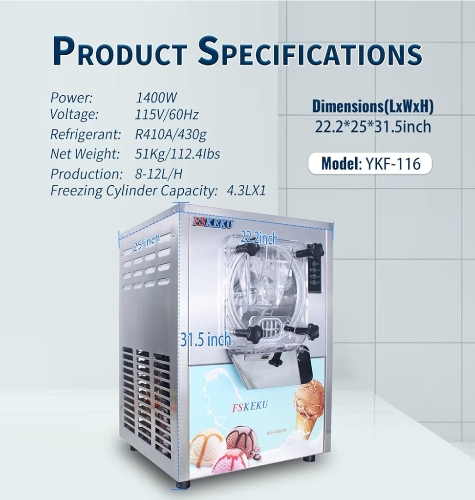 FSKEKU- YKF-116 HARD ICE CREAM MAKER