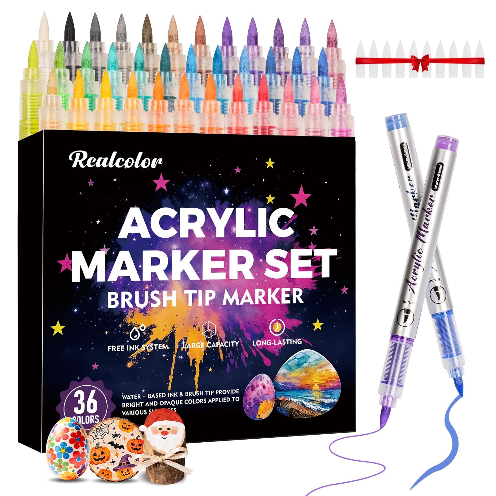 36 Colors Acrylic Paint Markers, Soft Brush Tip Acrylic Paint Pens Paint Mark...
