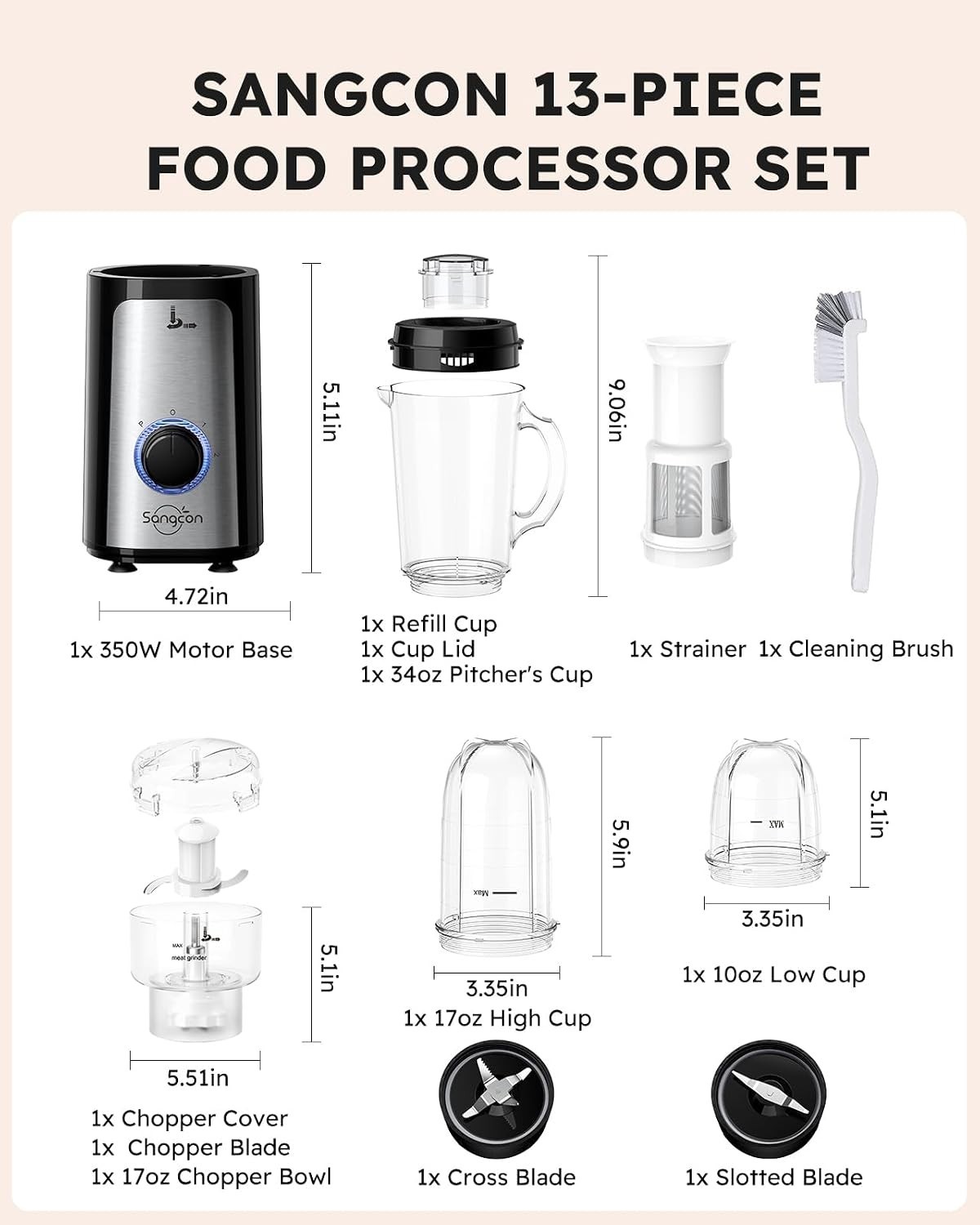 Multi Use Kitchen Blender Food Processor Combo for Smoothies and Chopping