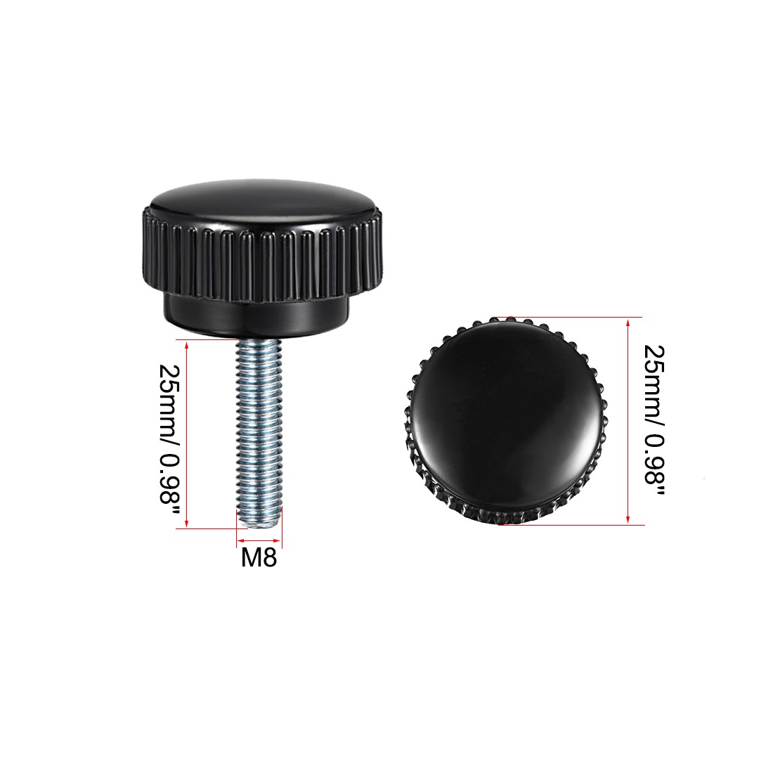 M8 x 25mm Male Thread Knurled Locking Knobs 4pcs