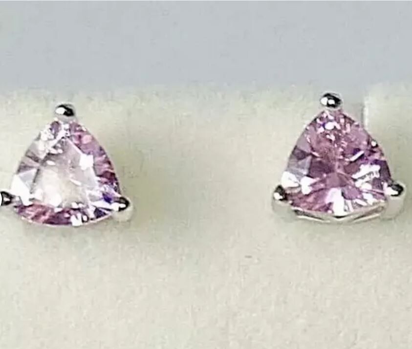 1.5Ct Trillion Cut Lab Created Pink Sapphire 14K White Gold Plated Stud Earrings